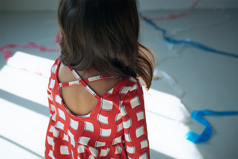swimwear grid wave red