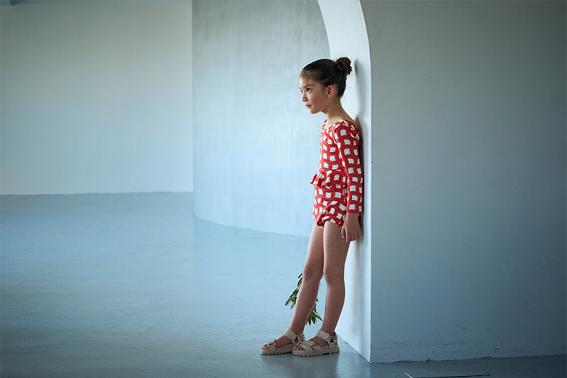 swimwear grid wave red
