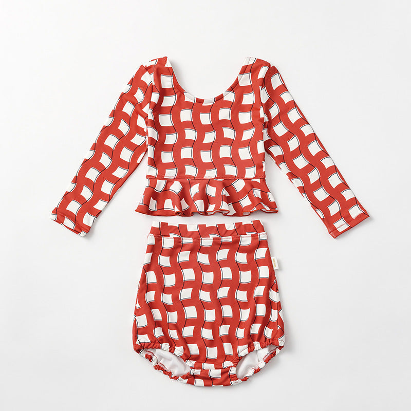 swimwear grid wave red