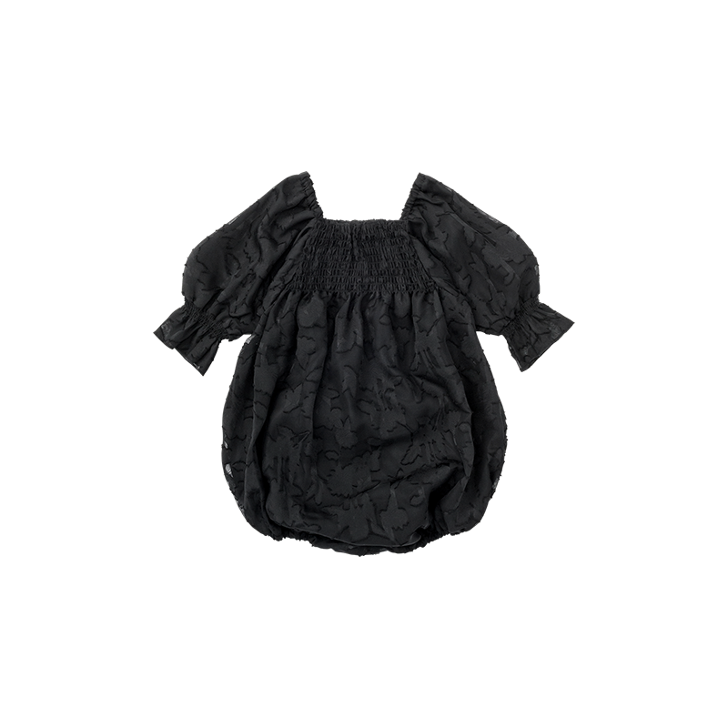 pompadour rompers 5 leaf black