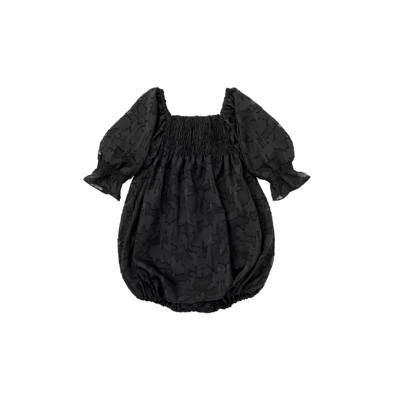 pompadour rompers 5 leaf black