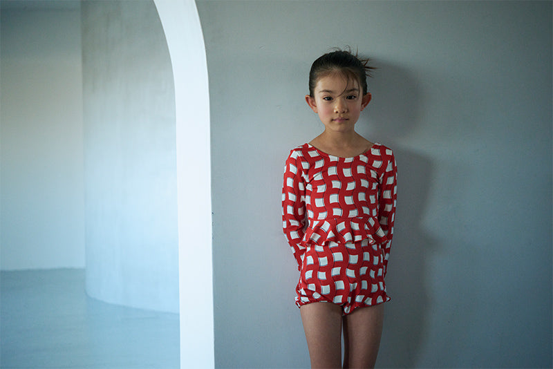 swimwear grid wave red