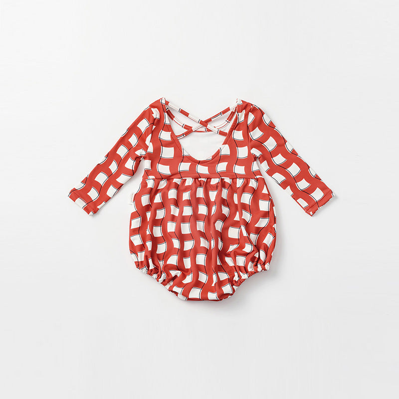 swimwear grid wave red