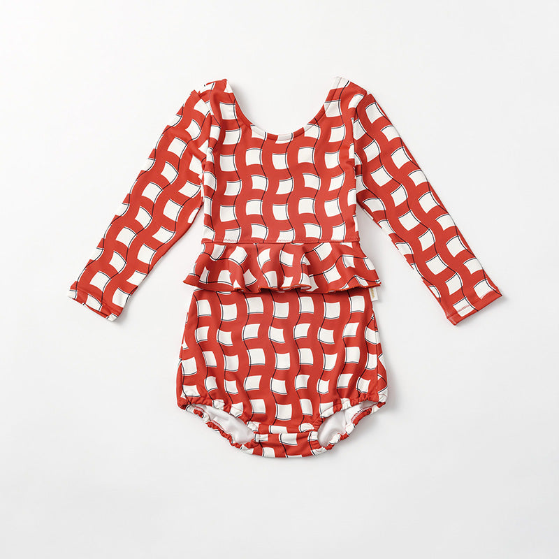 swimwear grid wave red