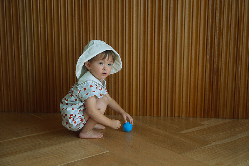 paddle rompers block blue